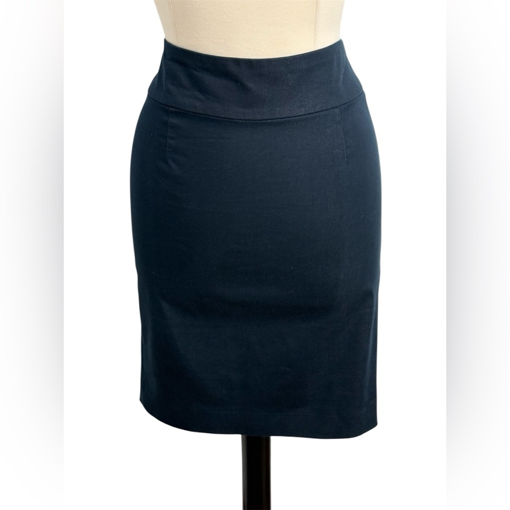 Zara Women's Basic Staple Midi Pencil Skirt, Back Zipper Closure and Slit, Navy
